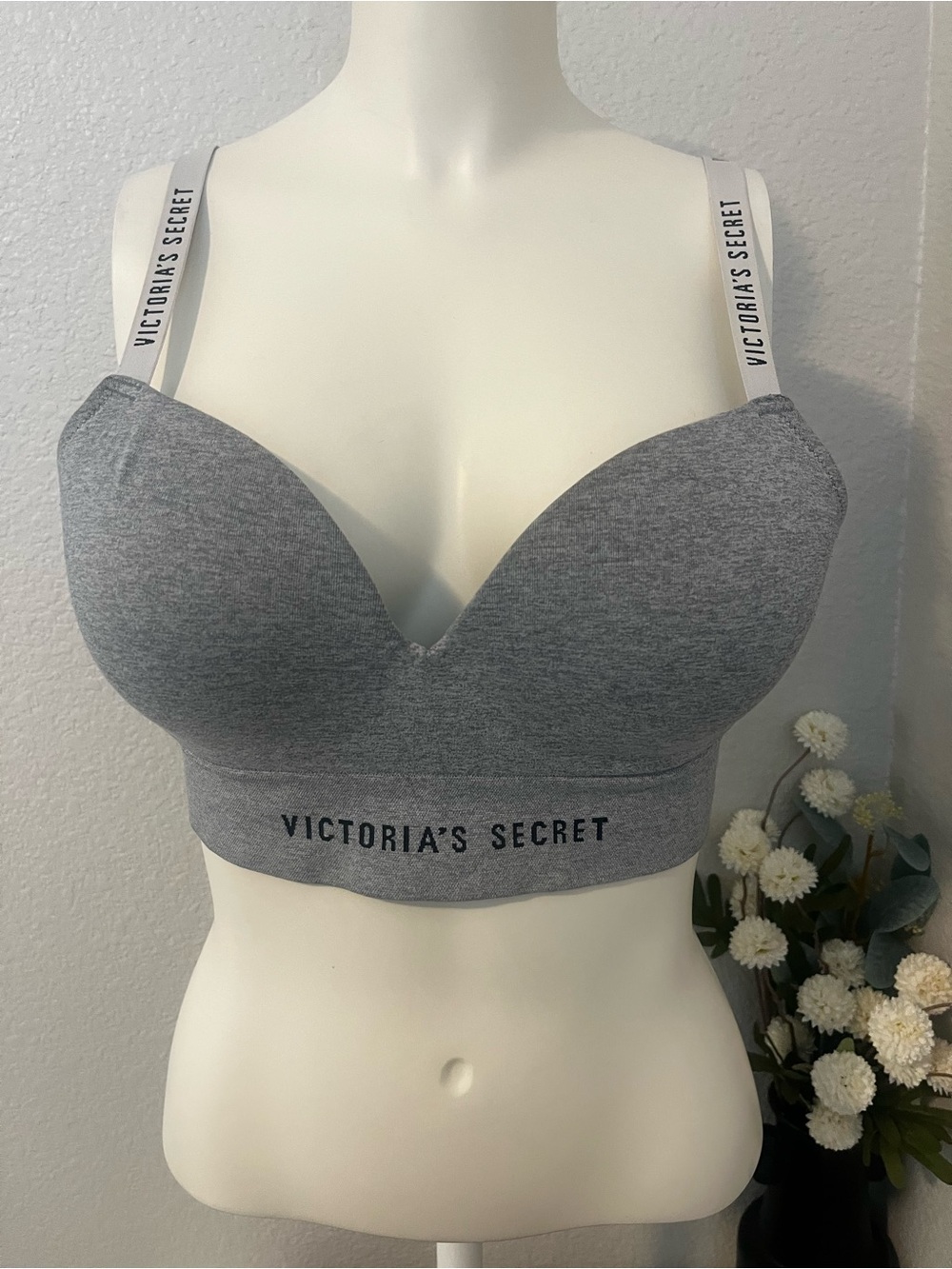 Victoria's Secret Grey Padded Seamless Logo Longline Bralette